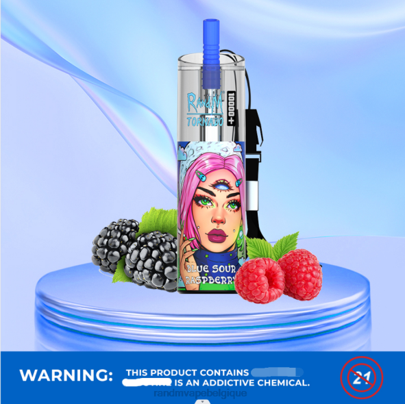 RandM Vape Belgique | framboise bleue aigre RandM Tornado 10000 plus dispositif de vape de contrôle du flux d'air 1 pièce D8Z683